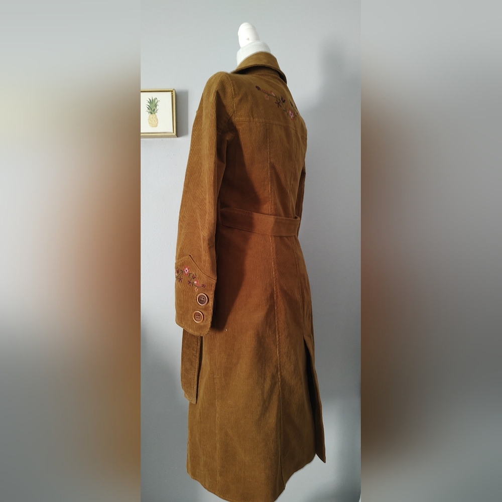 Vintage Corduroy Long Jacket Women Jean Basic Style 70s' Embroidery Size Medium - Picture 10 of 15